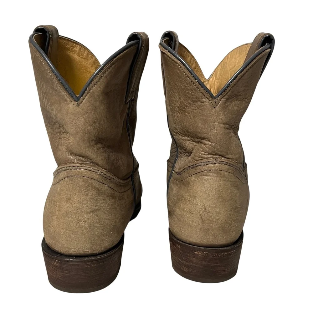 Frye Billy Short Western Pointed Toe Distressed Leather Gray Tan Boot Size 6.5